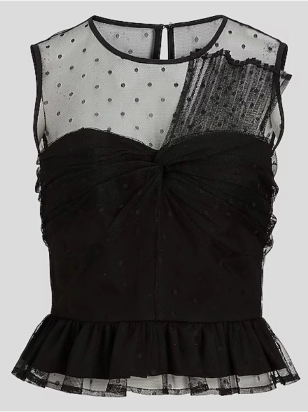 Express Black Sheer Polka Dot Mesh Peplum Top